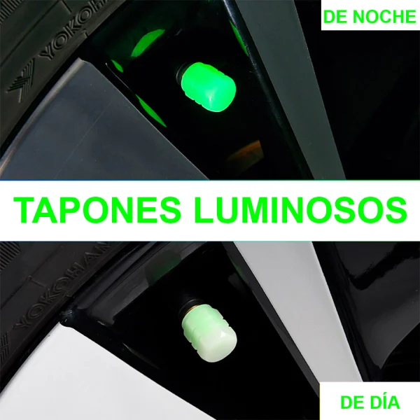 Set de 4 Tapones Universales Fluorescentes para Llantas de Auto, imagen 3