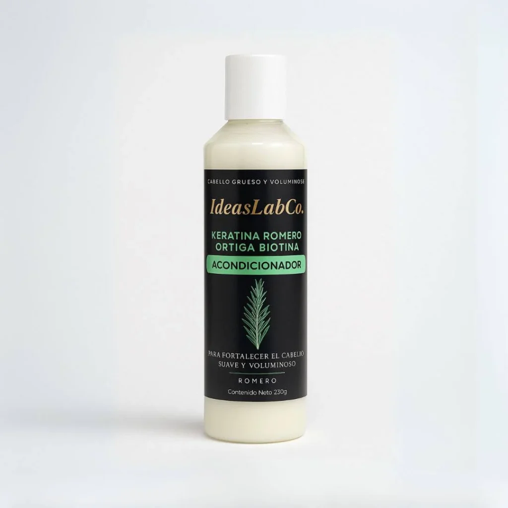 Recupera la vitalidad de tu cabello con IdeasLabCo. – Acondicionador para Cabello Grueso y Voluminoso con Romero Keratina Ortiga y Biotina (220 gr.)