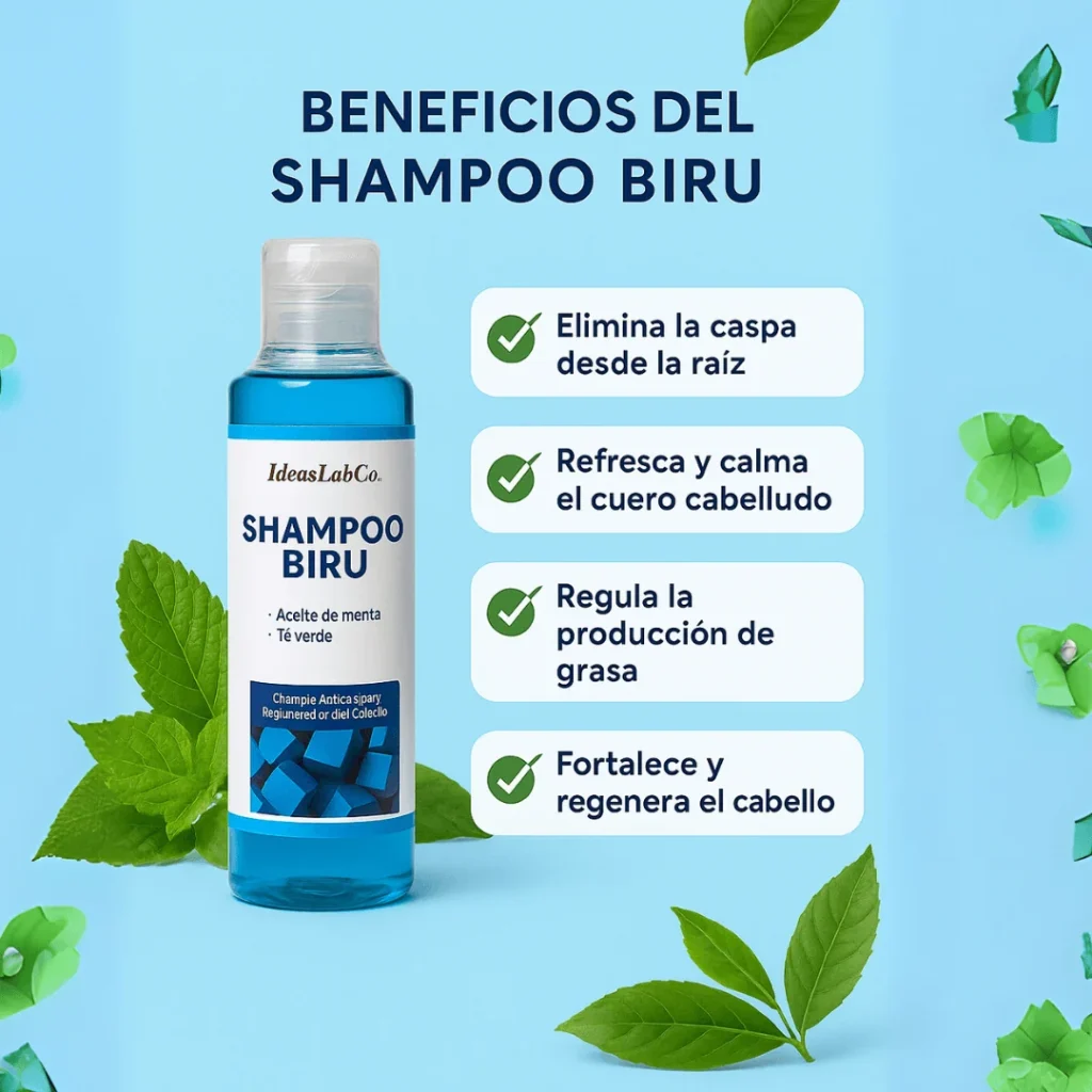 Descubre el poder de un cuero cabelludo limpio y fresco – Shampoo Biru™ Anticaspa con Menta y Té Verde