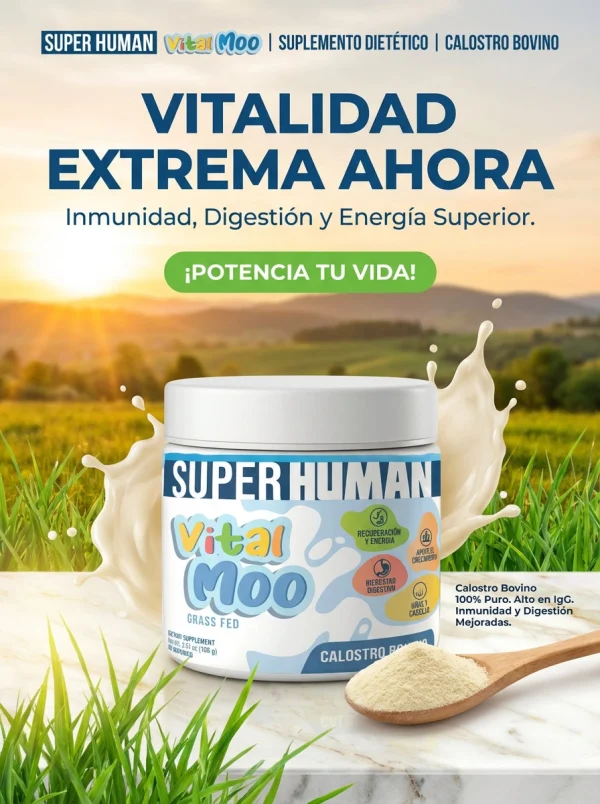 Vital Moo™ - Calostro Bovino en Polvo con 30% Inmunoglobulinas IgG, para un mejor Sistema Inmunológico y Salud Digestiva, 100% Puro y Natural (108 g) - SuperHuman™