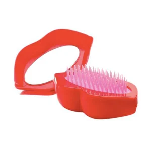 Peine compacto con espejo en forma de labios para desenredar el cabello